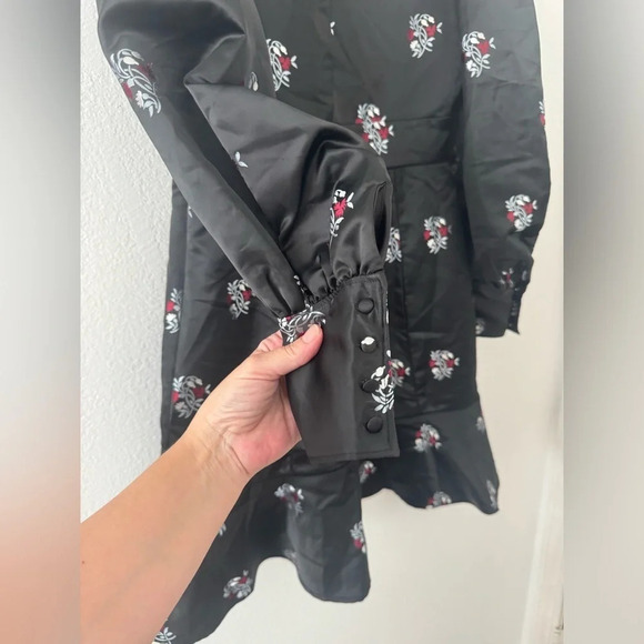 JOIE Black Minia Floral Dress Dark Romantic Flounce V Neck Party Size 6 NWT - Picture 4 of 14